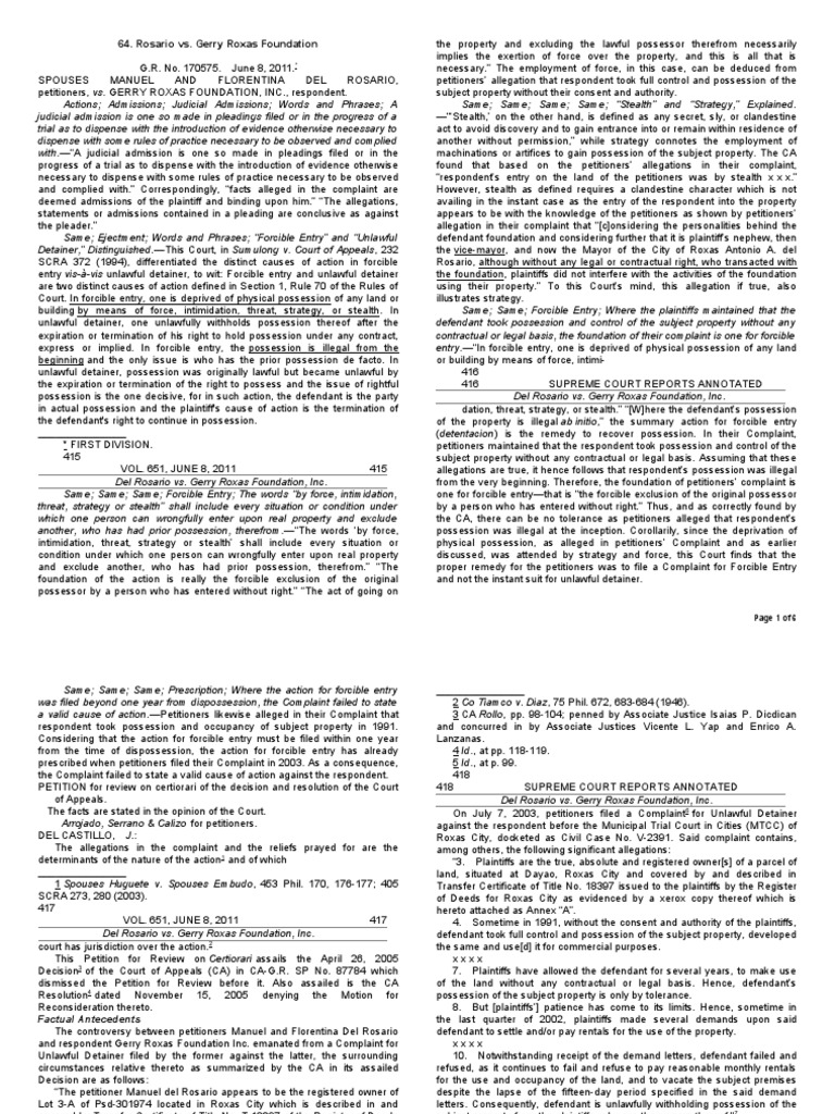 Rosario vs. Gerry Roxas Foundation | PDF | Complaint | Pleading