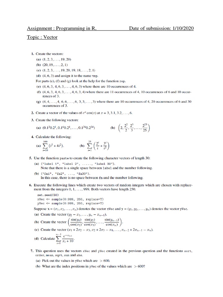 Assignment: Programming in R, Date of Submission: 1/10/2020 Topic ...