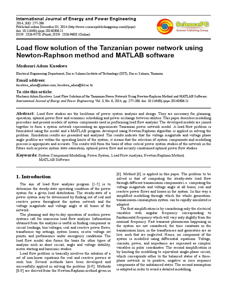 Load Flow Solution of The Tanzanian Power Network Using Newton-Raphson ...
