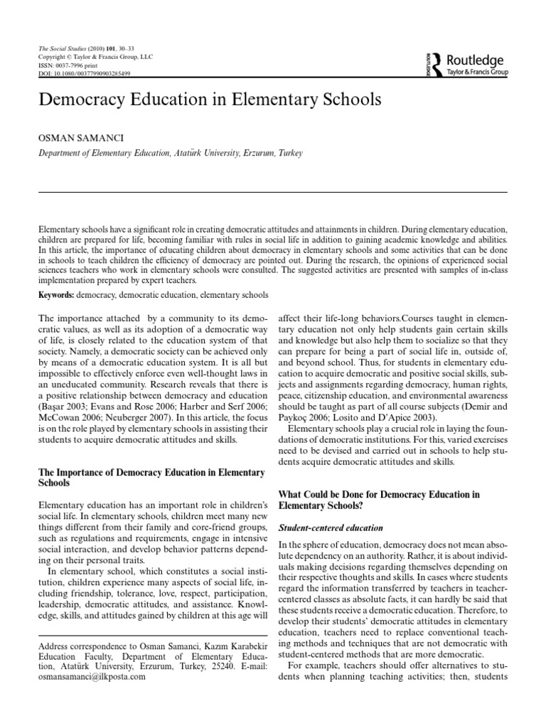 Democracy Education in Elementary School | PDF | Teachers | Classroom ...