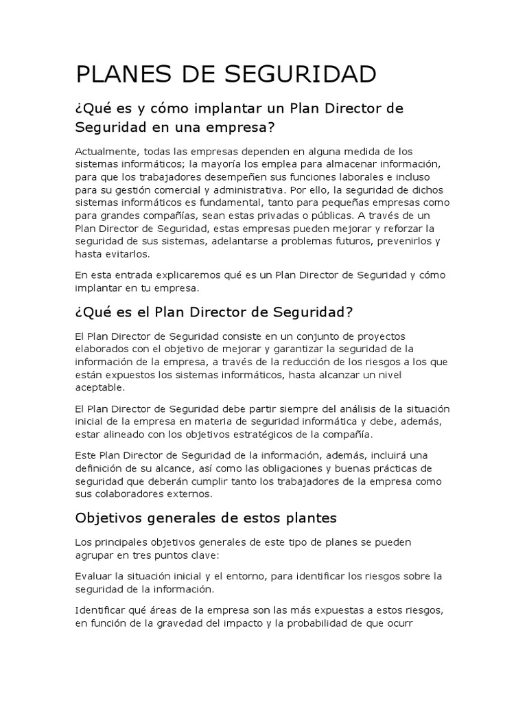 Plan Director de Seguridad Informática | PDF | La seguridad informática ...