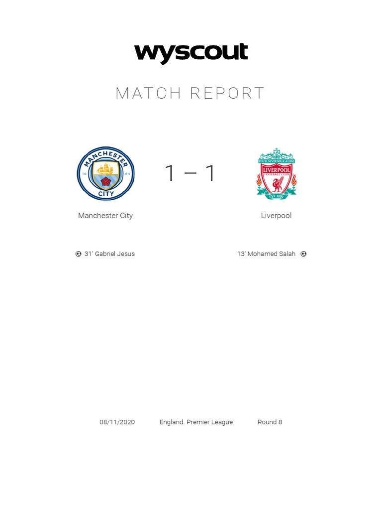 Manchester City Vs Liverpool Match Report Pdf Premier League Sports