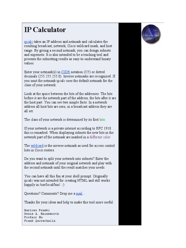 IP Calculator: Ipcalc | PDF | Communications Protocols | Network ...