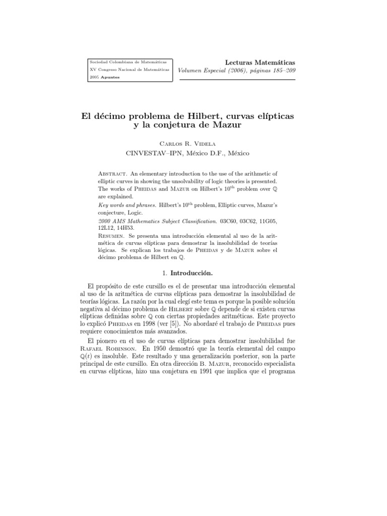 El Decimo Problema de Hilbert PDF Número primo Prueba matemática