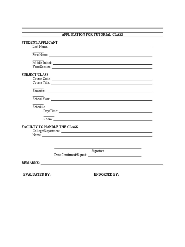 Tutorial Class Application Form | PDF