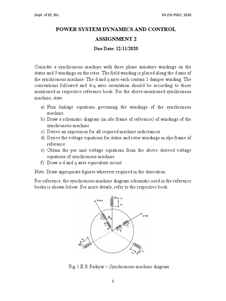 Power System Dynamics and Control Assignment 2: Dept. of Ee, Iisc E4 ...