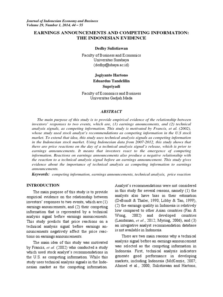 Earnings Announcements and Competing Information PDF PDF Technical