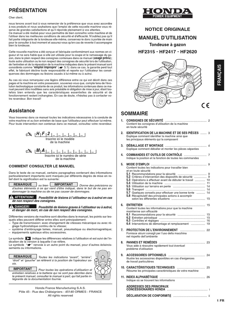 Plan Montage Courroie Tracteur Tondeuse Honda 2417 Honda HF 2315 PDF | PDF | Tondeuse à gazon | Machine