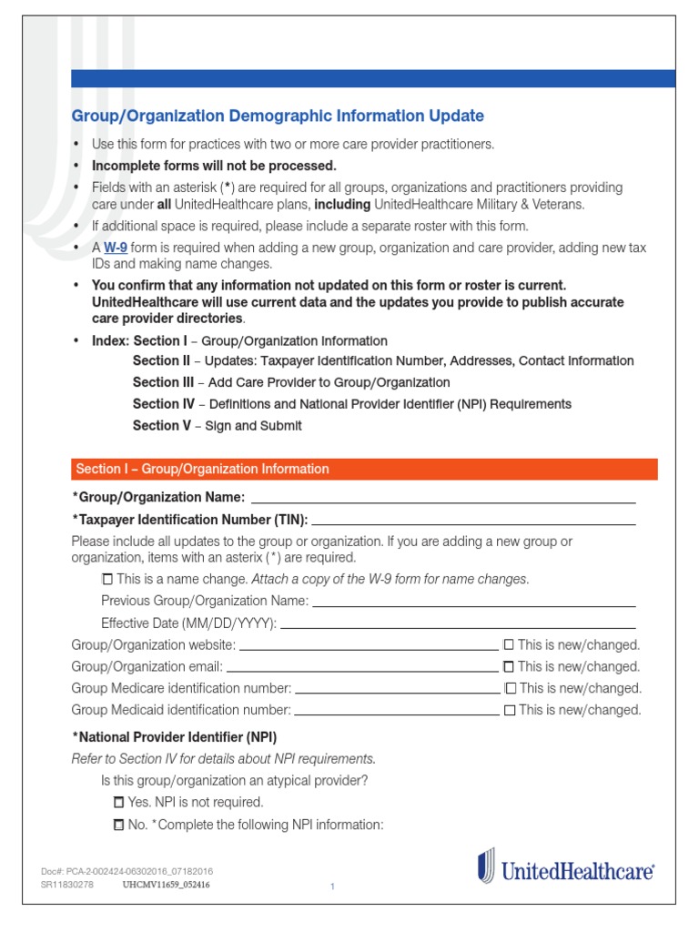 UnitedHealthcare Provider Update Form | PDF | Veterans Health ...