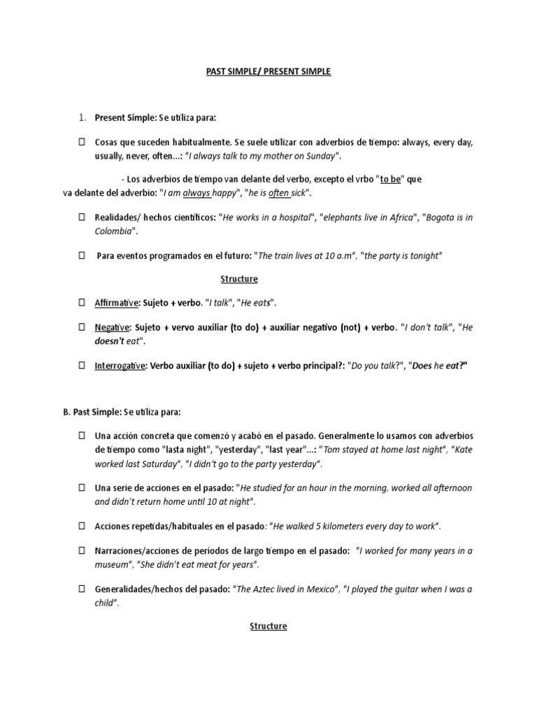 Present and Past Simple Tenses Guide | PDF