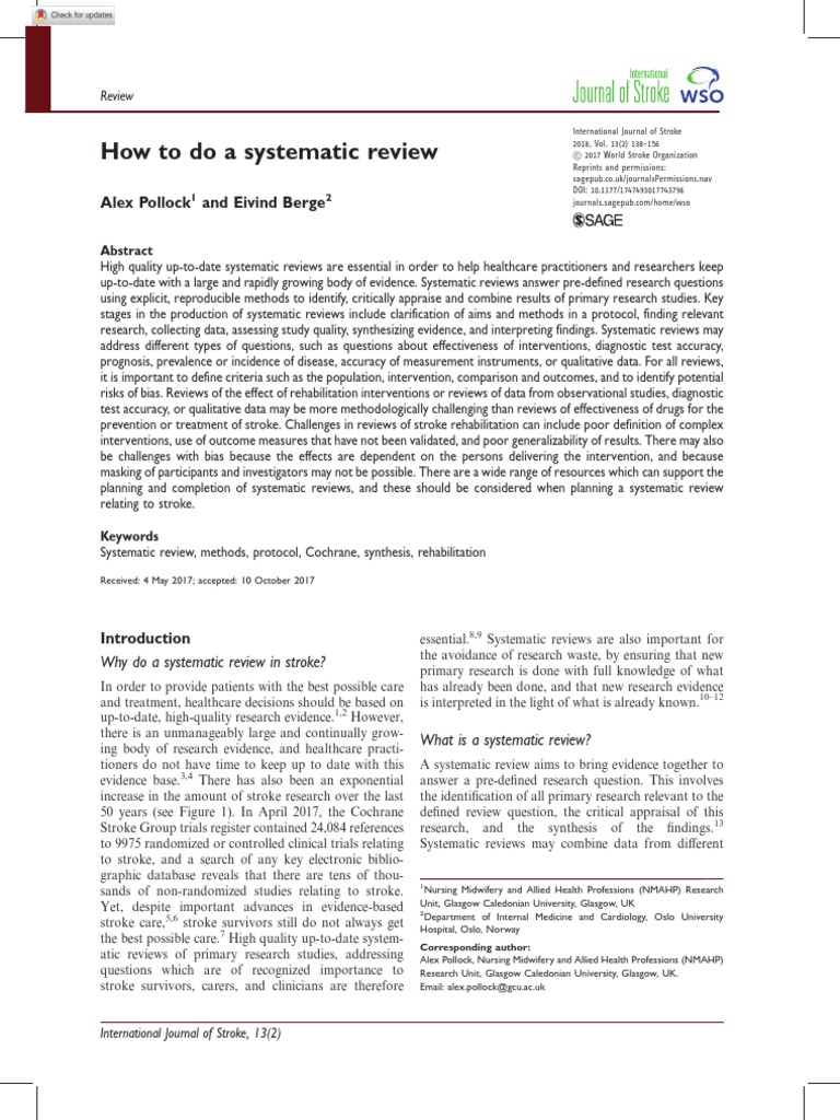 Systematic Review Guide for Stroke Research | PDF | Systematic Review ...