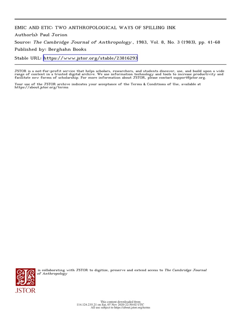 1983 - Jorion - EMIC AND ETIC+TWO ANTHROPOLOGICAL WAYS OF SPILLING INK ...