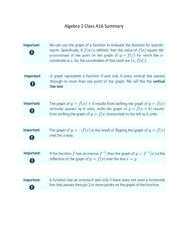 Algebra Class A16 Summary | PDF