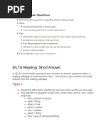 IELTS Reading: Short Answer: Tips - 1