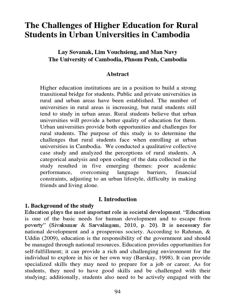Challenges for Rural Students in Urban Cambodia | PDF | Cambodia ...