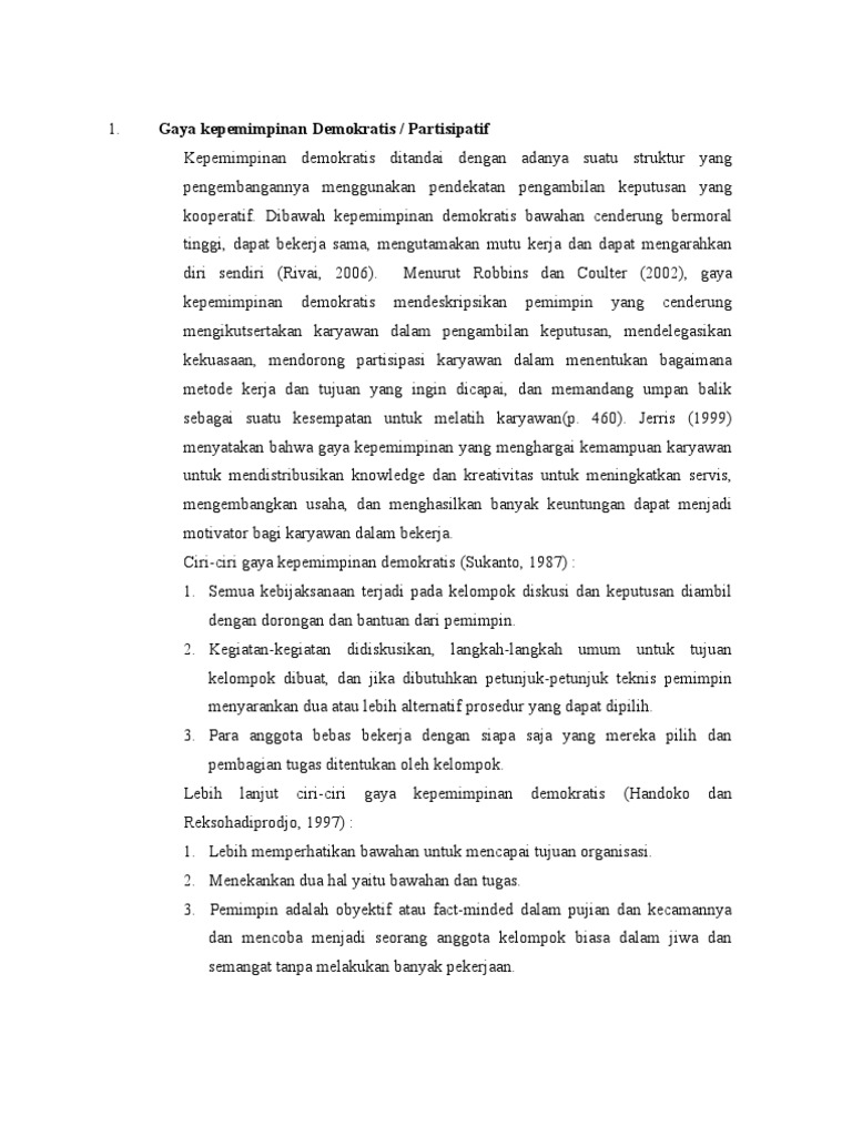 Gaya Kepemimpinan Demokratis