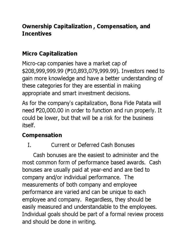 Ownership Capitalization, Compensation, and Incentives Micro