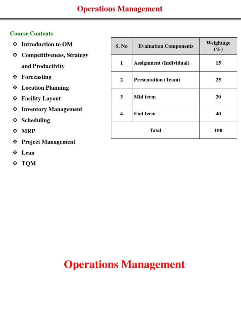 Operations Management Course Overview | PDF | Operations Management ...