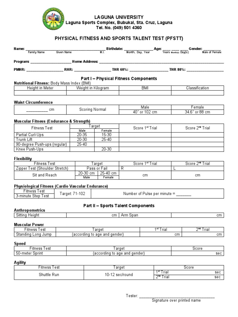 Laguna University Fitness Assessment Form | PDF | Body Mass Index ...