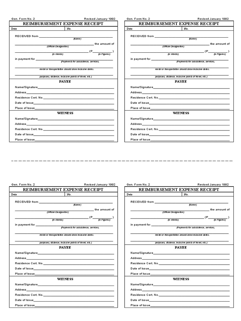 Reimbursement Expense Receipt Reimbursement Expense Receipt: Payee ...