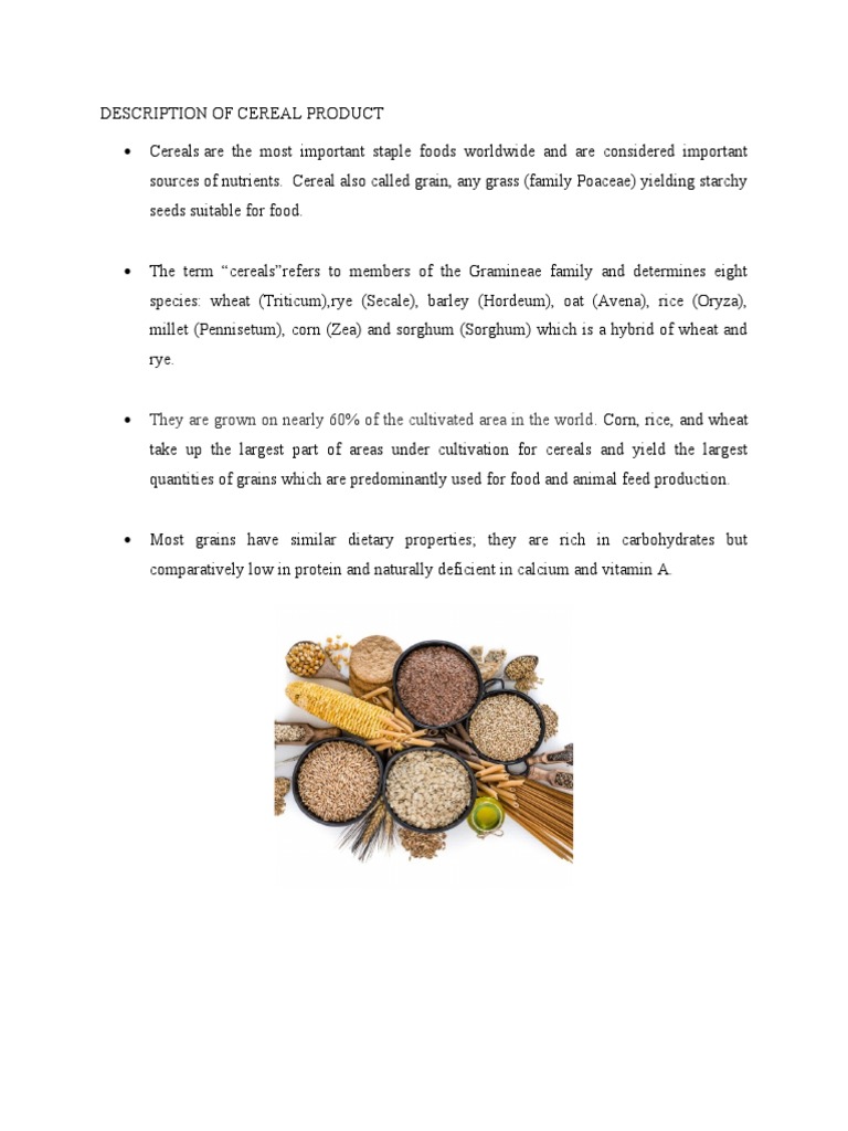 Description of Cereal Product PDF Cereals Oat