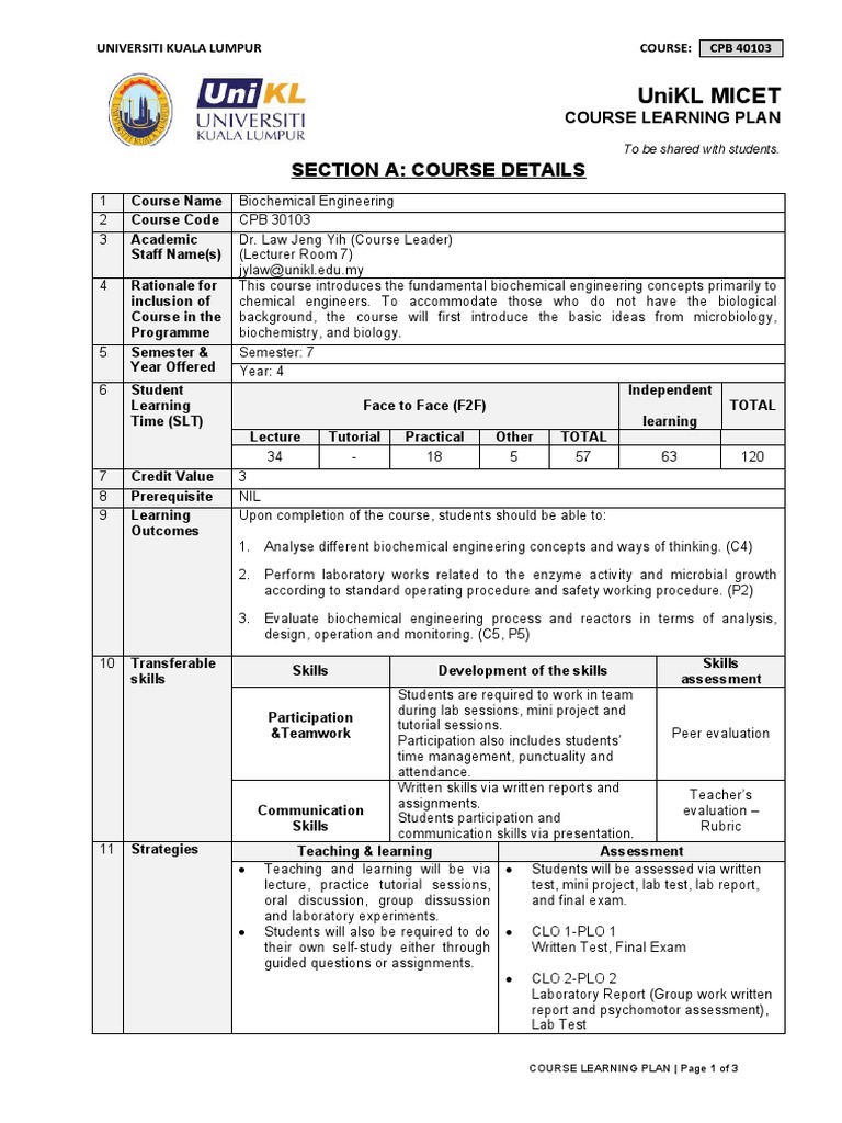 Biochemical Engineering Course Plan | PDF | Enzyme | Enzyme Kinetics