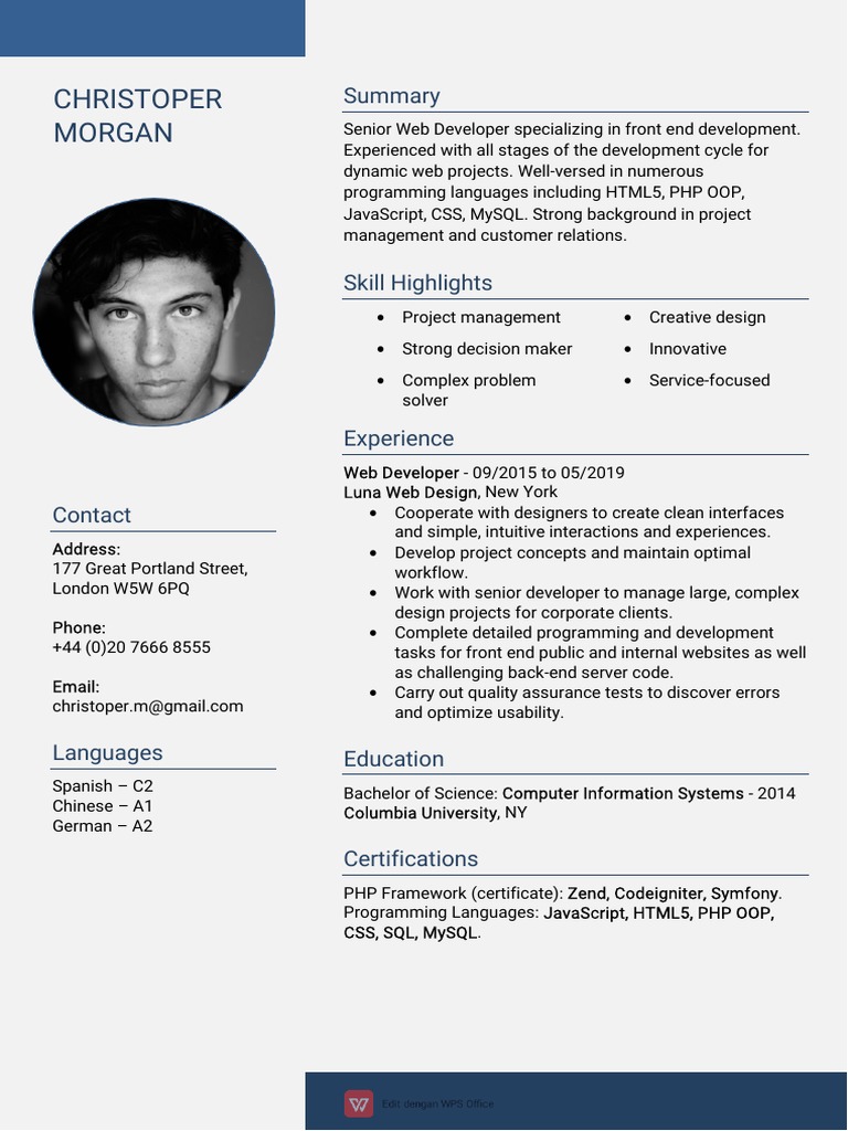 Senior Web Developer Resume Summary | PDF