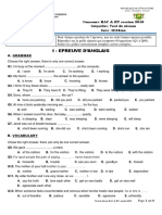 I - Epreuve D'Anglais: Composition: Test de Niveau Durée: 3H30mn