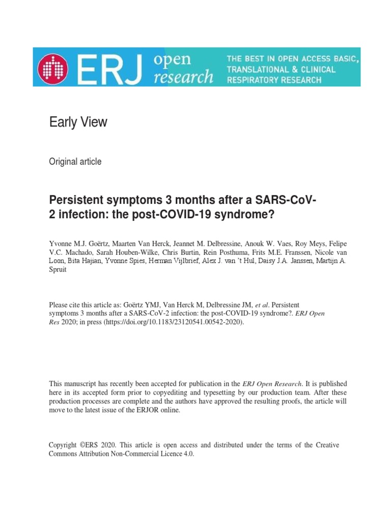 Early View: Persistent Symptoms 3 Months After A Sars-Cov-2 Infection ...