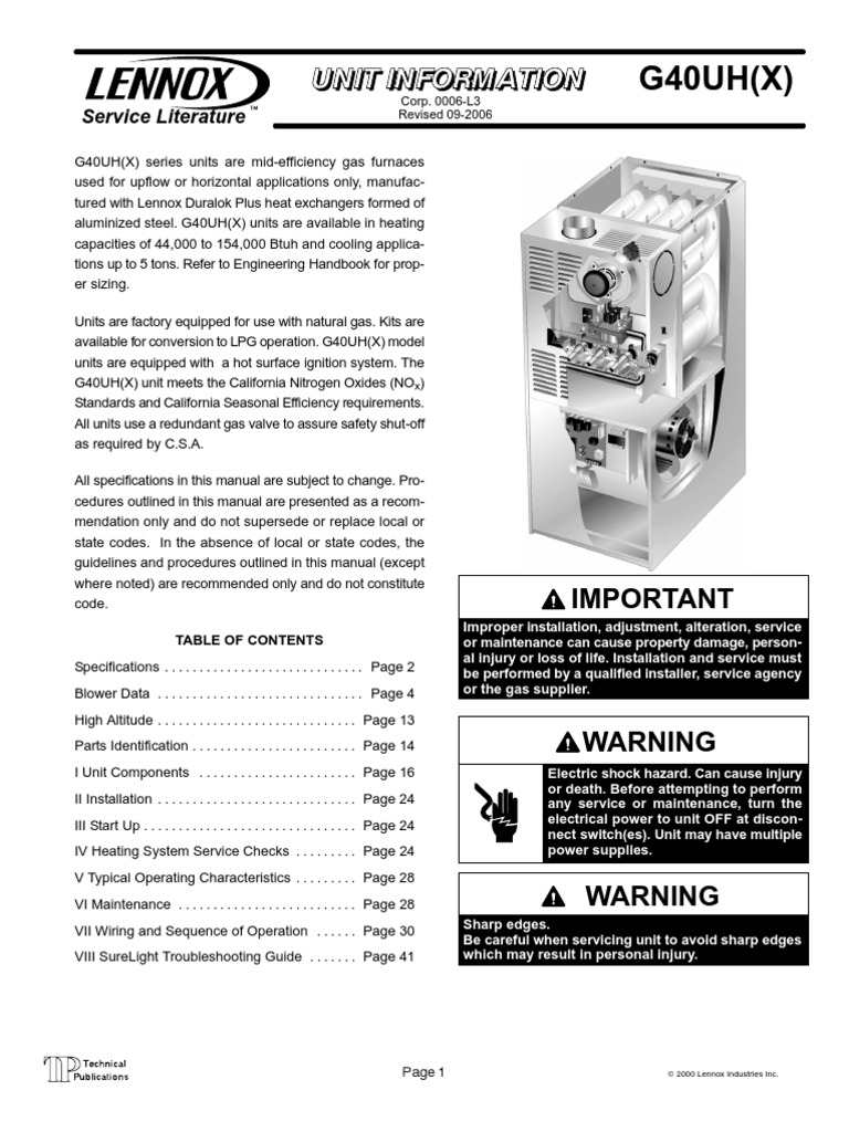 Lennox - G40UH - Service Manual | PDF | Furnace | Manufactured Goods