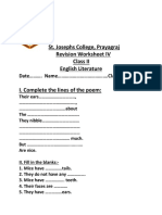 St. Josephs College, Prayagraj Revision Worksheet IV Class II English Literature
