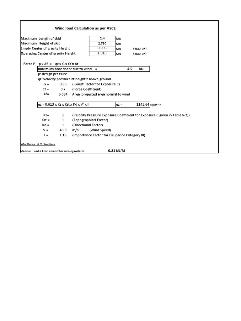 Wind Load Calculation As Per ASCE: 2.4 Mts 2.785 Mts Mts Mts | PDF ...