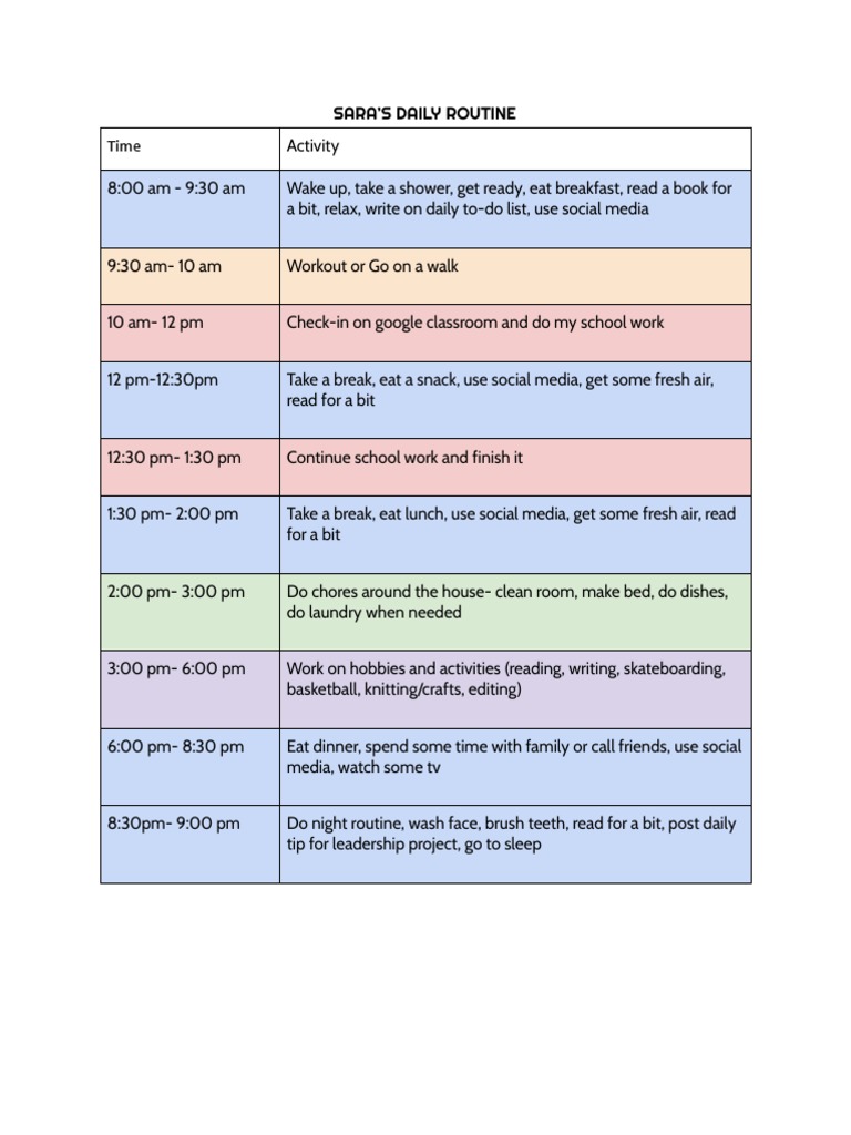 Sara's Daily Routine Overview | PDF