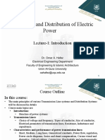 Transmission and Distribution of Electric Power: Lecture-1: Introduction
