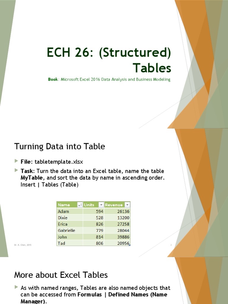Cis 2640 Excel 26 Tables Pdf Microsoft Excel Table Database