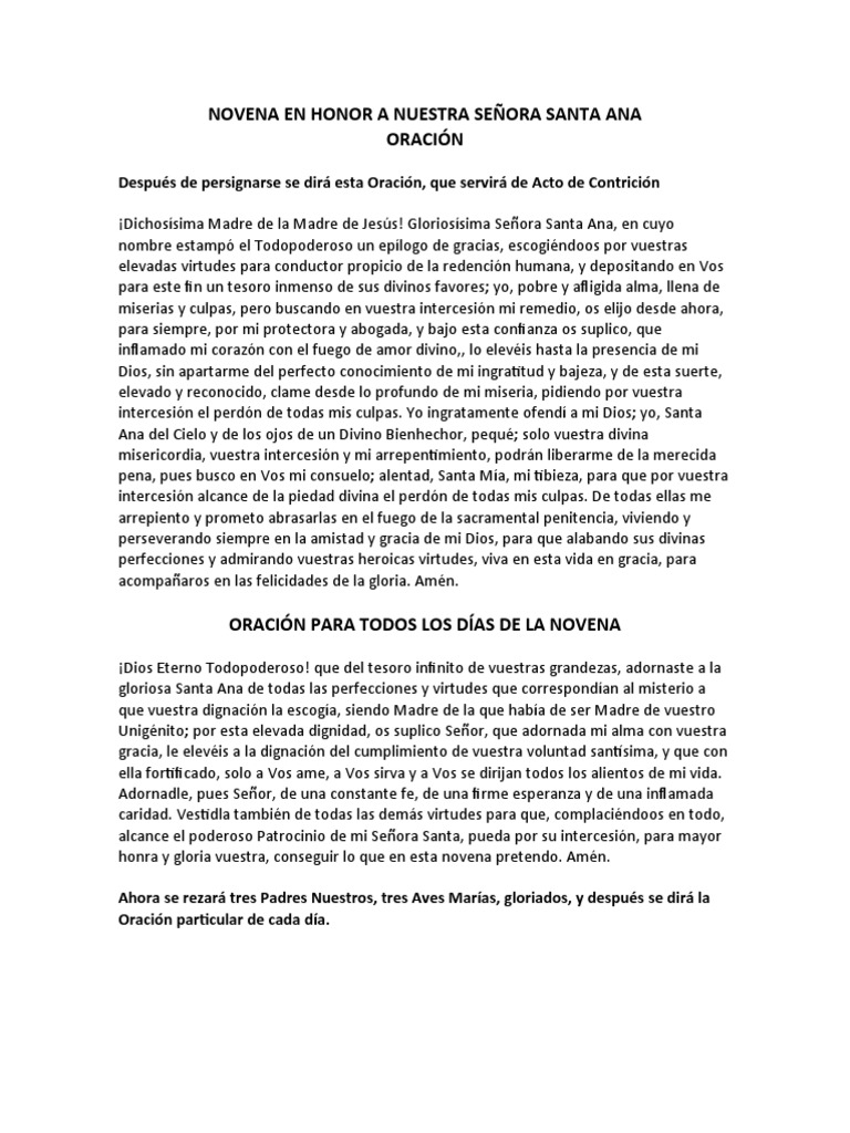 Novena a Santa Ana: Oraciones y Peticiones | PDF | María, madre de ...