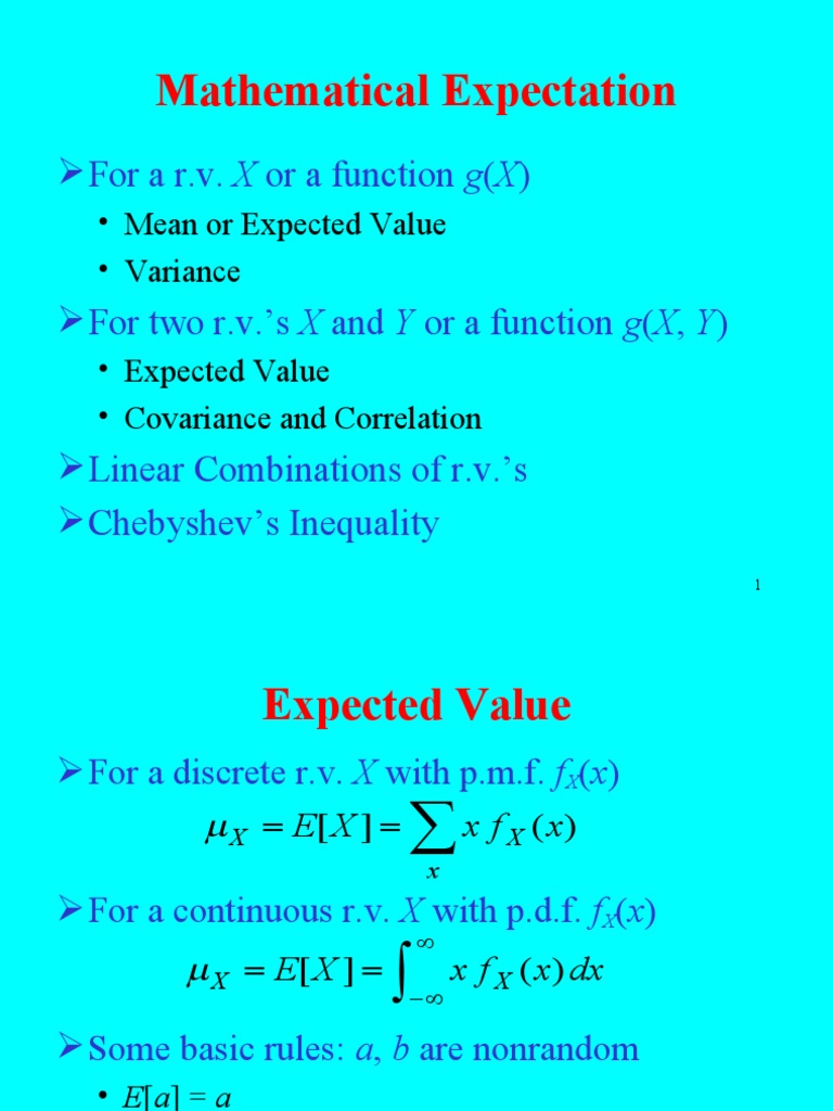 Mathematical Expectation and Variance Concepts | PDF | Correlation And ...