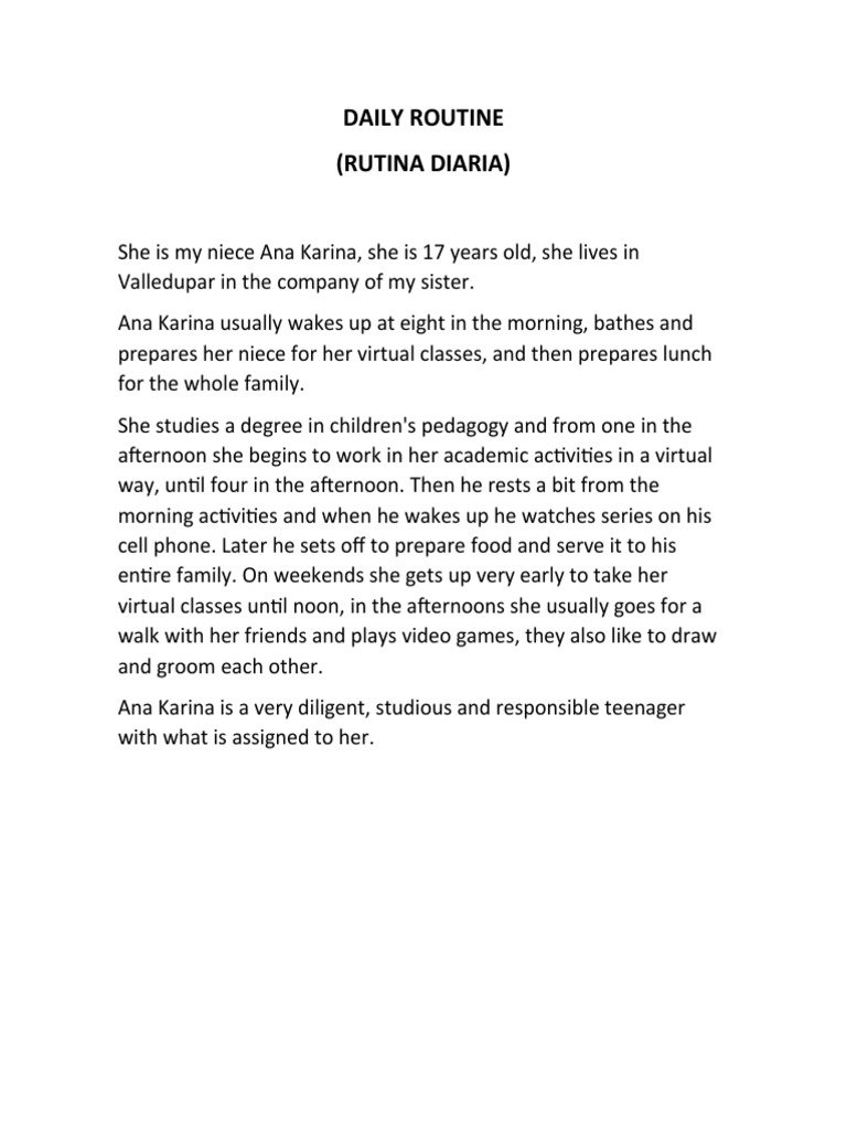 Ana Karina's Daily Routine Overview | PDF | Language Arts & Discipline ...
