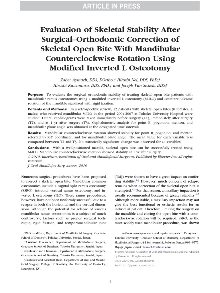 Evaluation of Skeletal Stability After Surgical-Orthodontic Correction ...