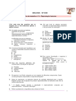 Biologia 12 Ano Ficha de Trabalho N 2 Reproduao Humana