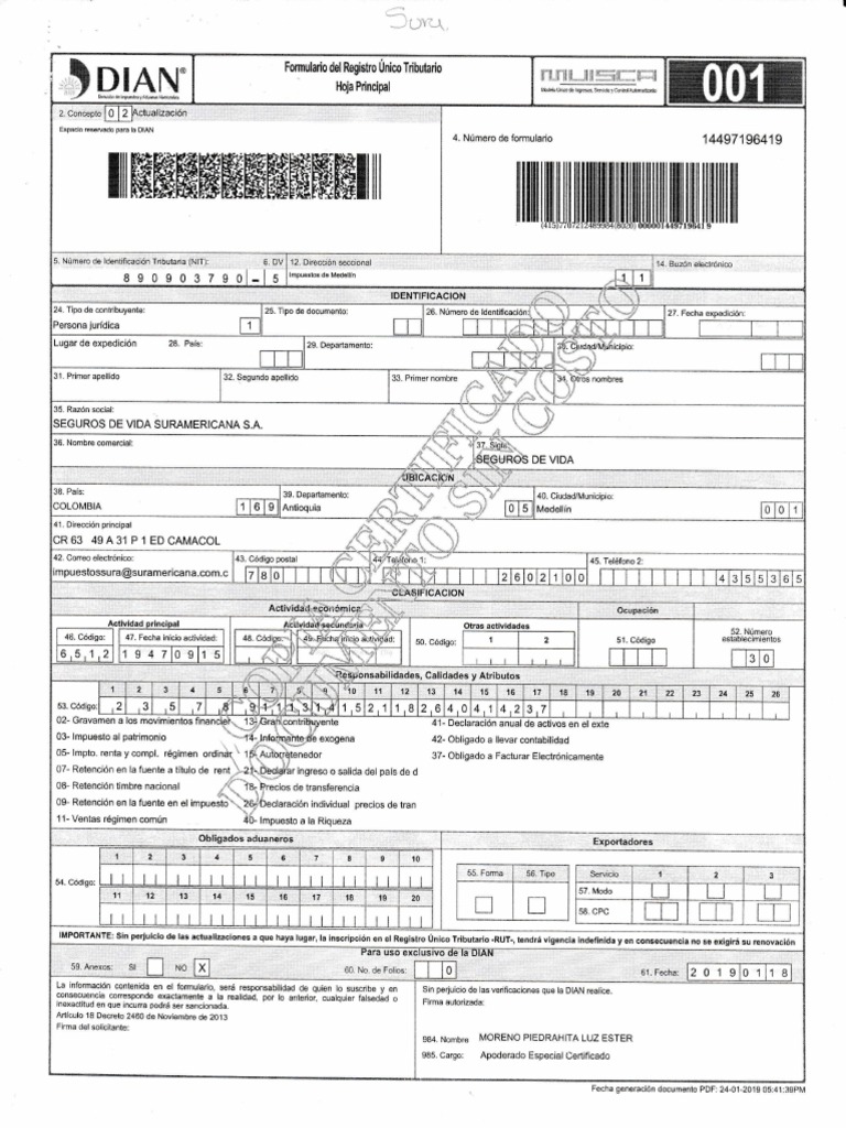 Formulario RUT Suramericana S.A. | PDF | Informática y tecnología de la ...