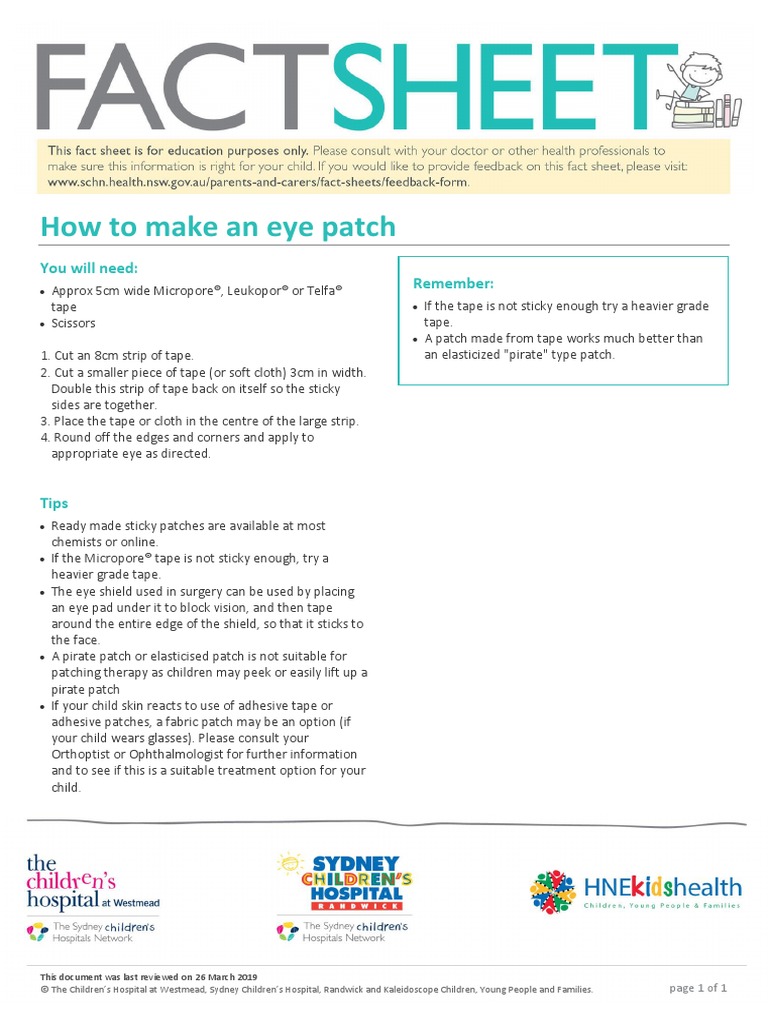 Eyes How To Make An Eye PatchEn PDF PDF