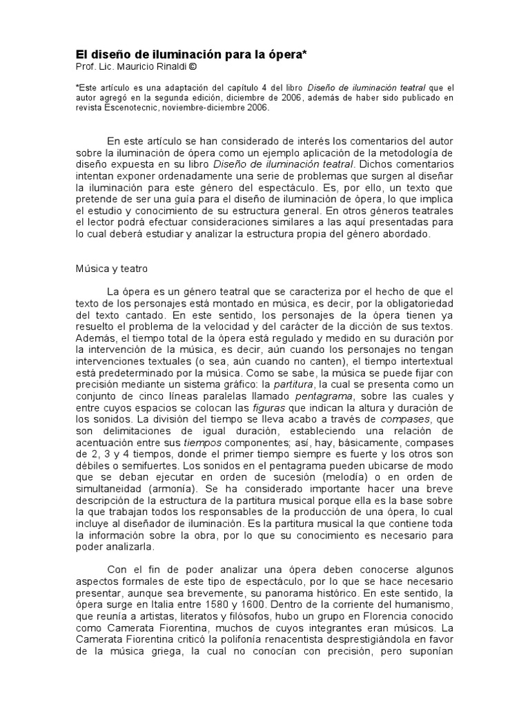 Iluminación para Ópera | PDF | Ópera | Teatro