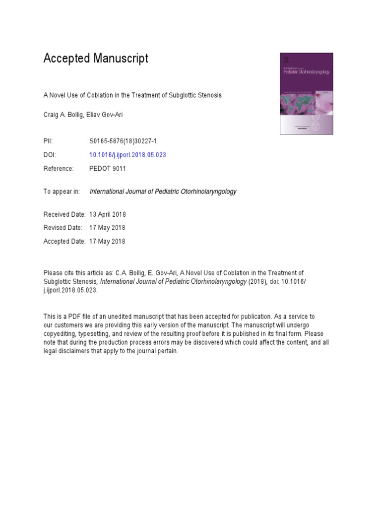 A Novel Use of Coblation in The Treatment of Subglottic Stenosis PDF