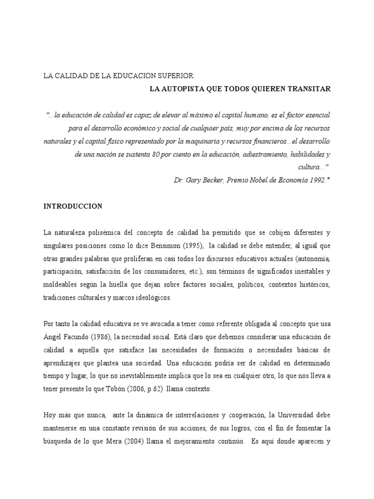 Calidad en la Educación Superior: Claves y Retos | PDF ...