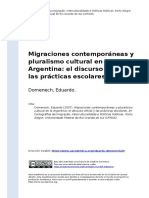 Domenech, Eduardo (2007). Migraciones contemporaneas y pluralismo cultural en la Argentina el discurso oficial y las practicas escolares