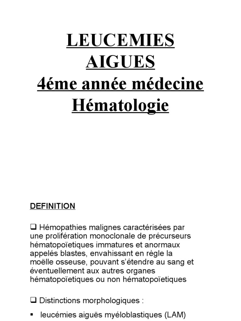 Leucémies aiguës définitions et traitements PDF Leucémie Anatomie — free download