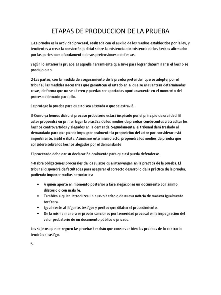 Etapas de Produccion de La Prueba | PDF