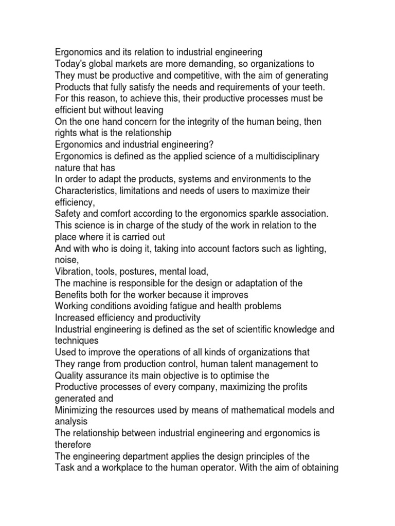 Ergonomics and Its Relation To Industrial Engineering PDF Human