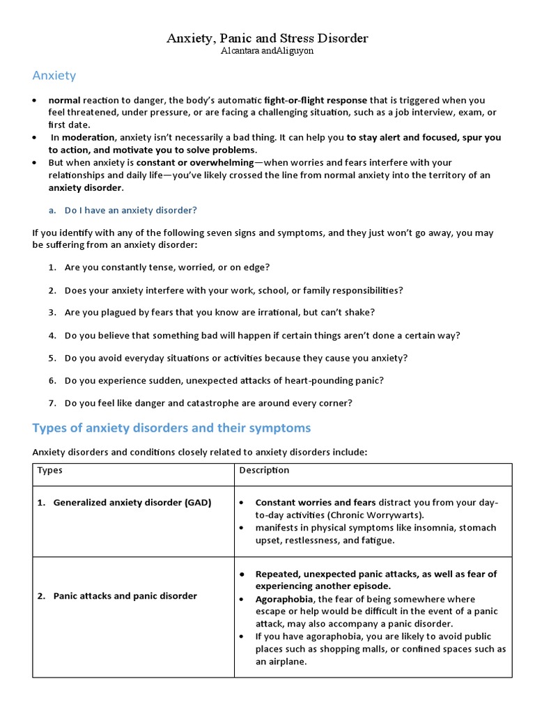 Anxiety, Panic Disorder and Stress | PDF | Anxiety Disorder ...